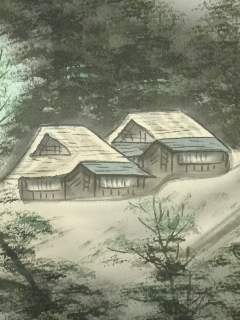 靖 観 筆 絹本彩色画山水図 長閑な山間の風景画 桐箱 道具 ] - 道具 靖観筆 彩色山水 肉筆絹本掛軸（保護箱） | ネット